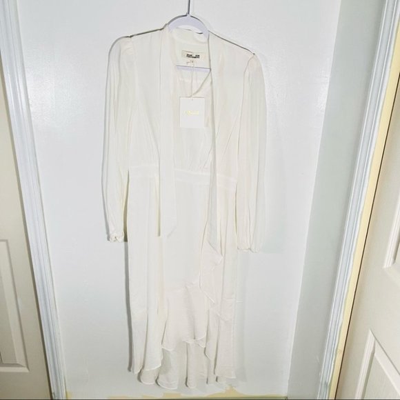 NWT Diane Von Furstenberg Agna Tie Neck Long Sleeve Midi Dress in Ivory - Picture 2 of 8